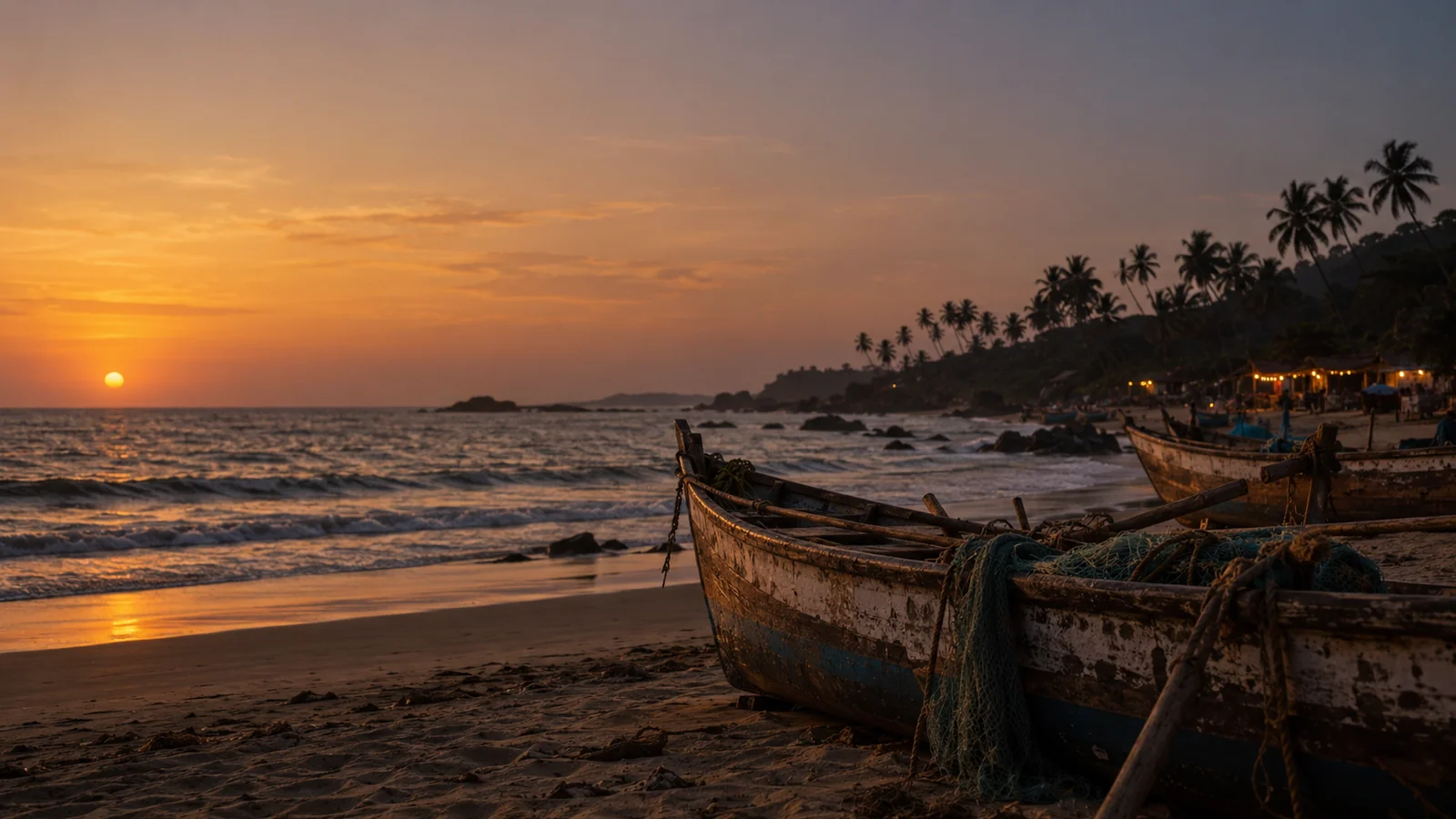 Côte de Goa dans la lumière chaude du coucher du soleil