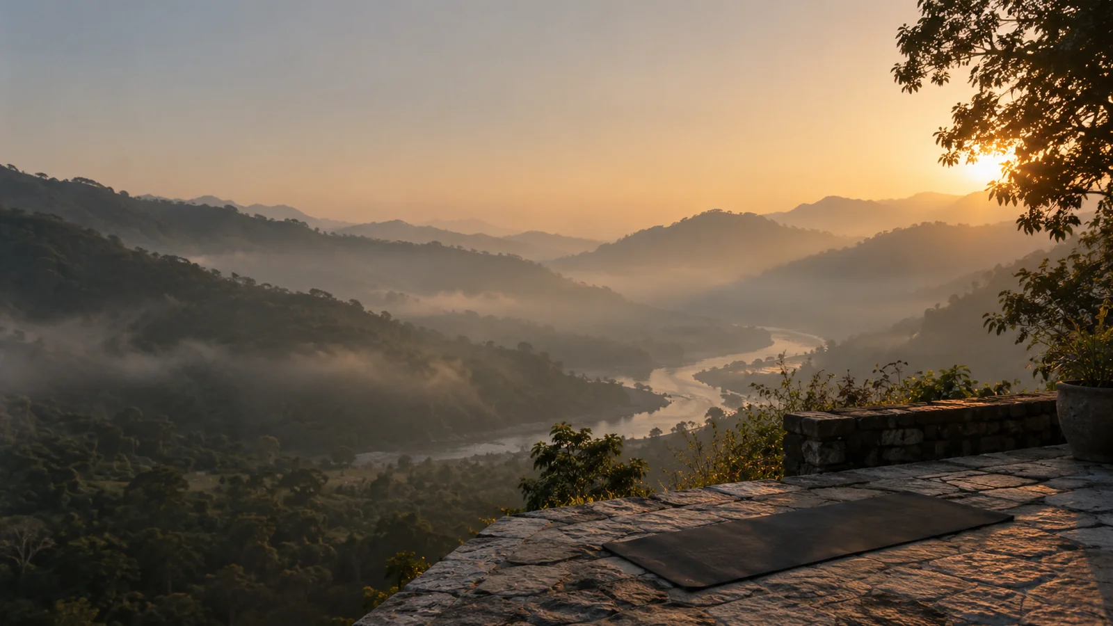 Quiet mountain foothills in soft light