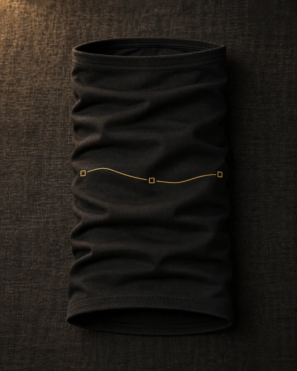 Tour de cou noir avec une ligne dorée reliant trois carrés, vue principale.