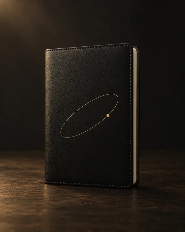Protège-passeport noir avec une fine orbite dorée, vue principale.