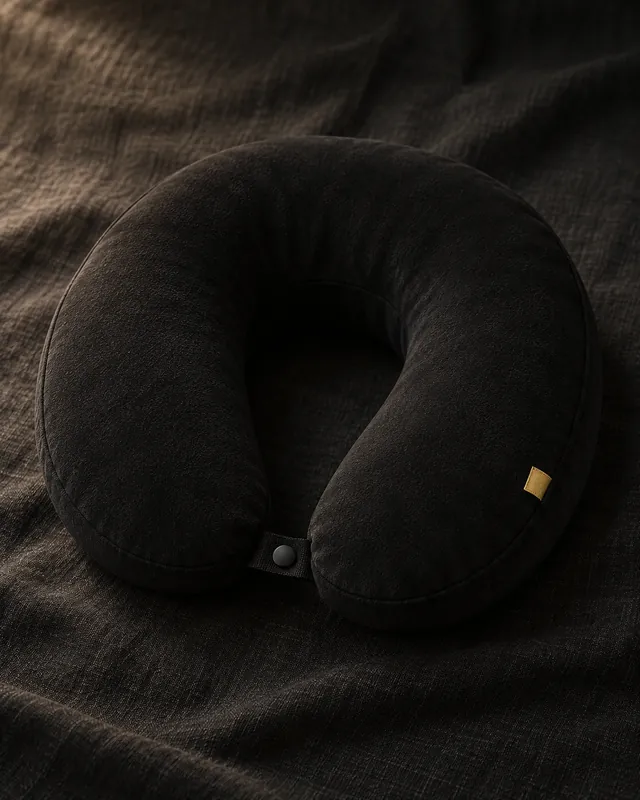 Coussin de voyage noir en forme de U, vue principale.